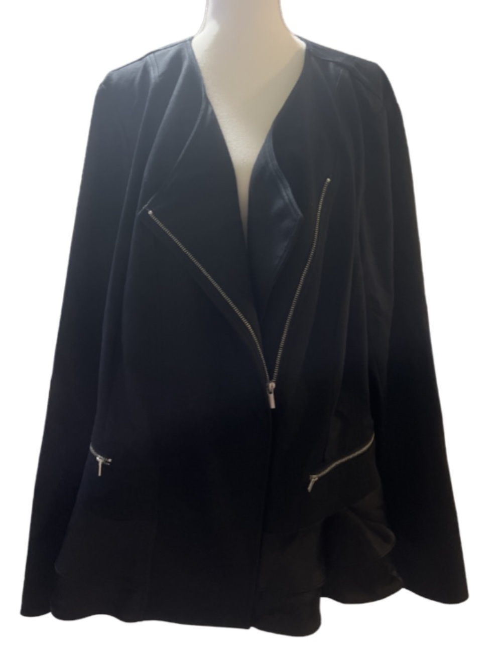Lane Bryant Asymmetrical Zip Peplum Blazer Moto Jacket Black Plus Size 28 - Picture 2 of 7